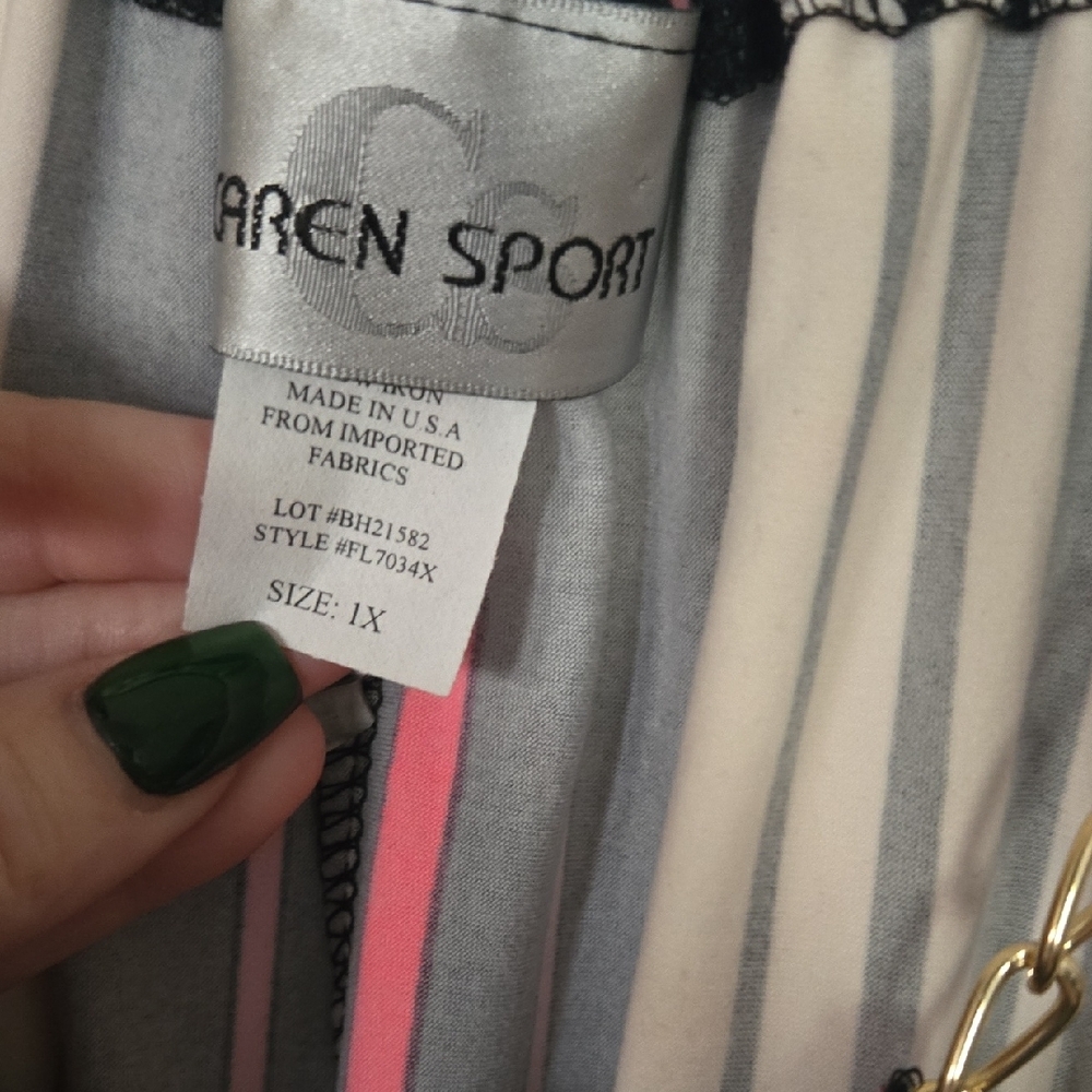 Caren Sport Black and Pink Striped Halter Top - Picture 2 of 4